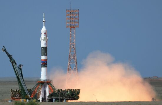 Launch of Soyuz MS-09 manned spacecraft with members of extended ISS Expedition 56/57