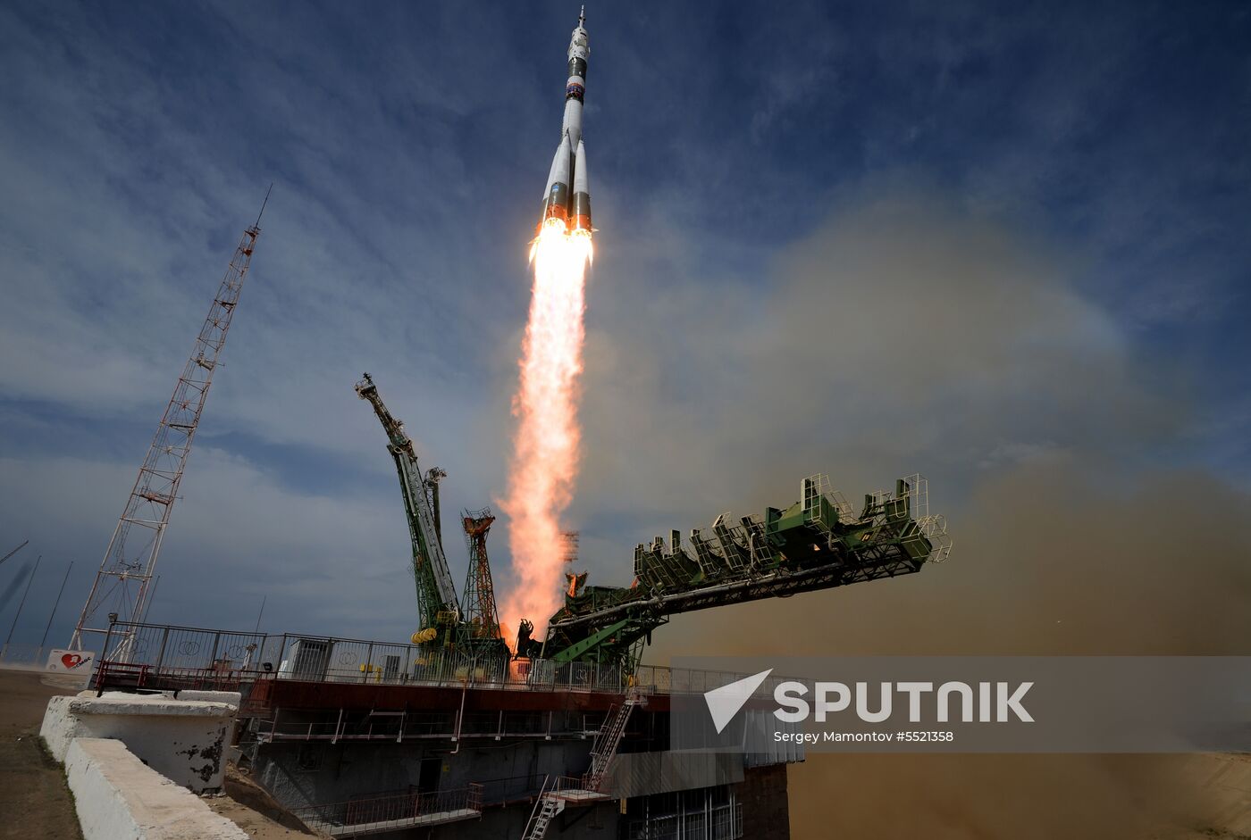 Launch of Soyuz MS-09 manned spacecraft with members of extended ISS Expedition 56/57