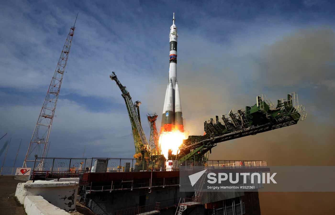 Launch of Soyuz MS-09 manned spacecraft with members of extended ISS Expedition 56/57