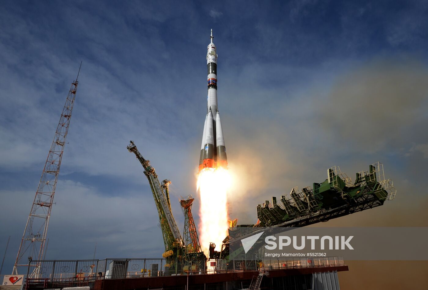 Launch of Soyuz MS-09 manned spacecraft with members of extended ISS Expedition 56/57