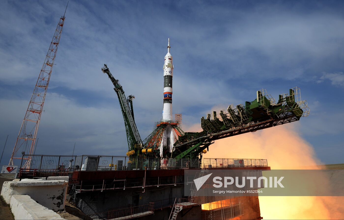 Launch of Soyuz MS-09 manned spacecraft with members of extended ISS Expedition 56/57