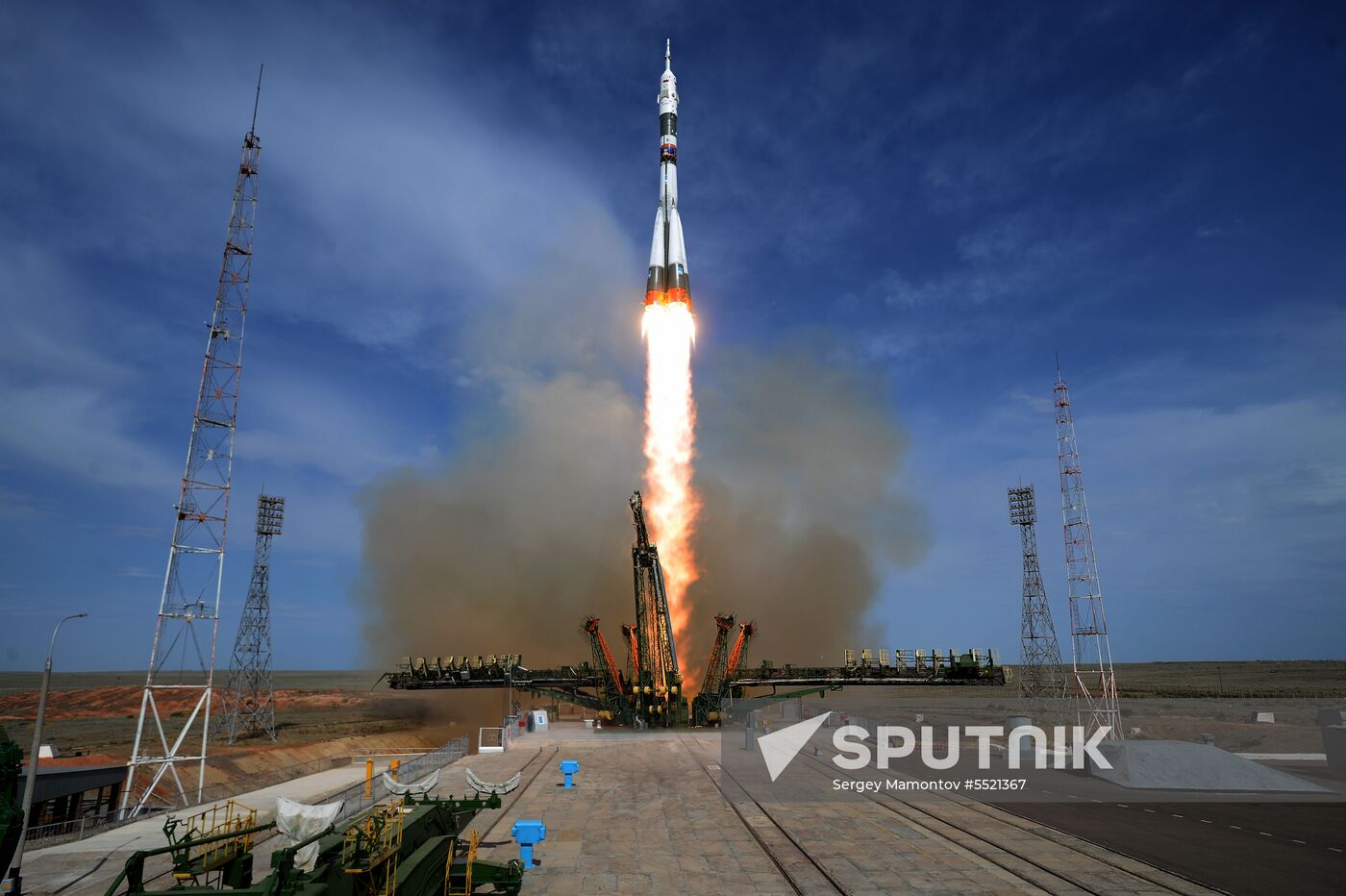 Launch of Soyuz MS-09 manned spacecraft with members of extended ISS Expedition 56/57