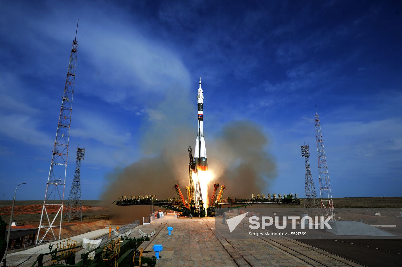Launch of Soyuz MS-09 manned spacecraft with members of extended ISS Expedition 56/57