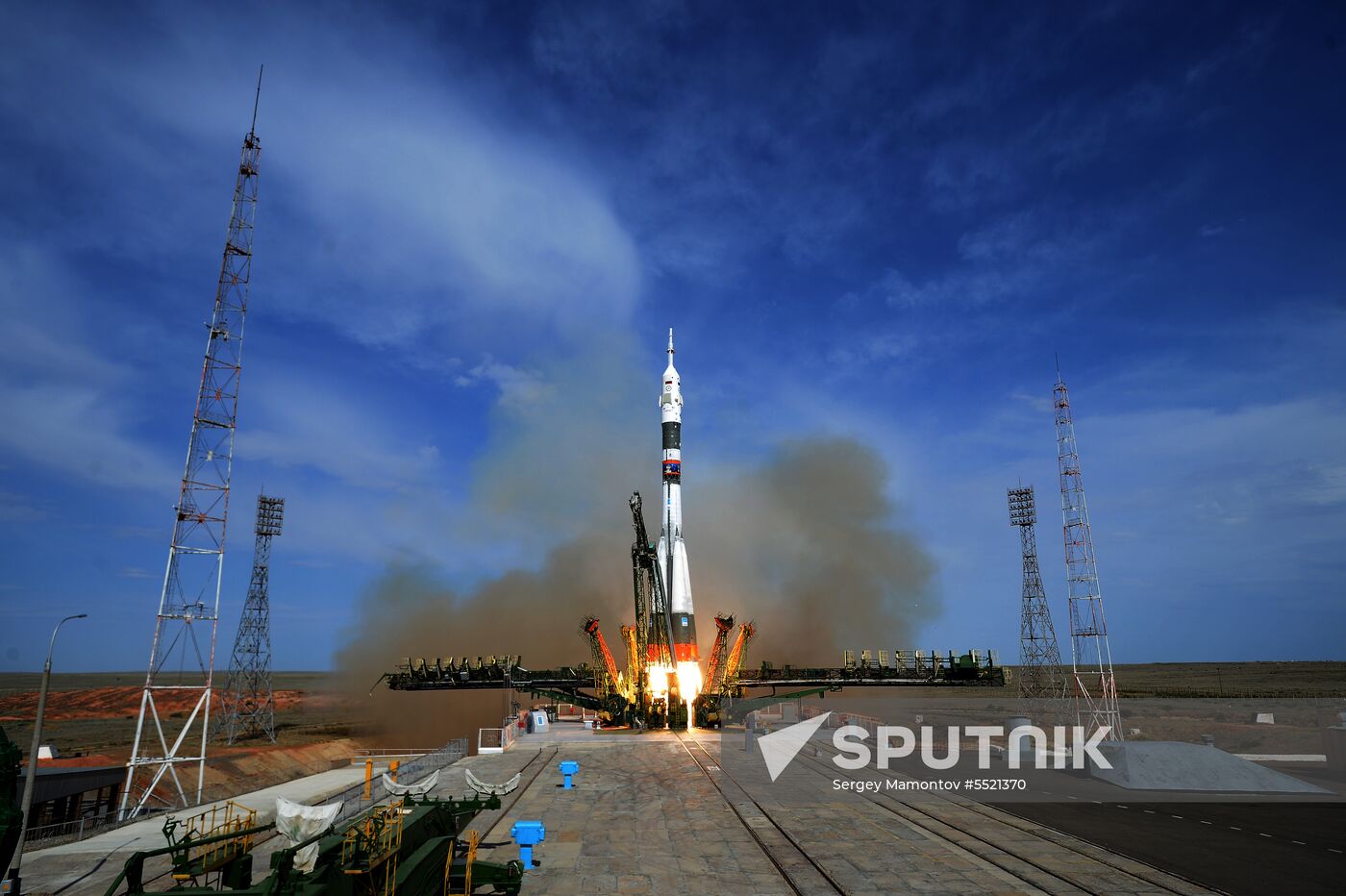 Launch of Soyuz MS-09 manned spacecraft with members of extended ISS Expedition 56/57