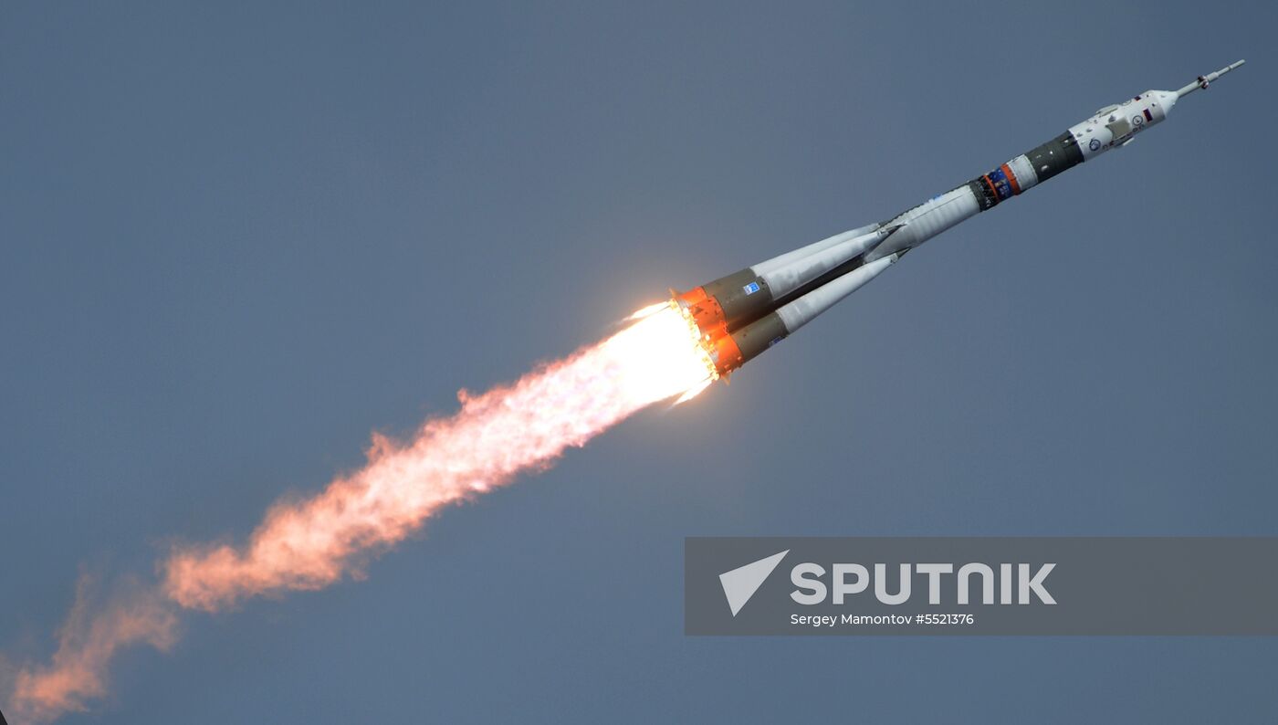 Launch of Soyuz MS-09 manned spacecraft with members of extended ISS Expedition 56/57