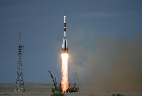 Launch of Soyuz MS-09 manned spacecraft with members of extended ISS Expedition 56/57