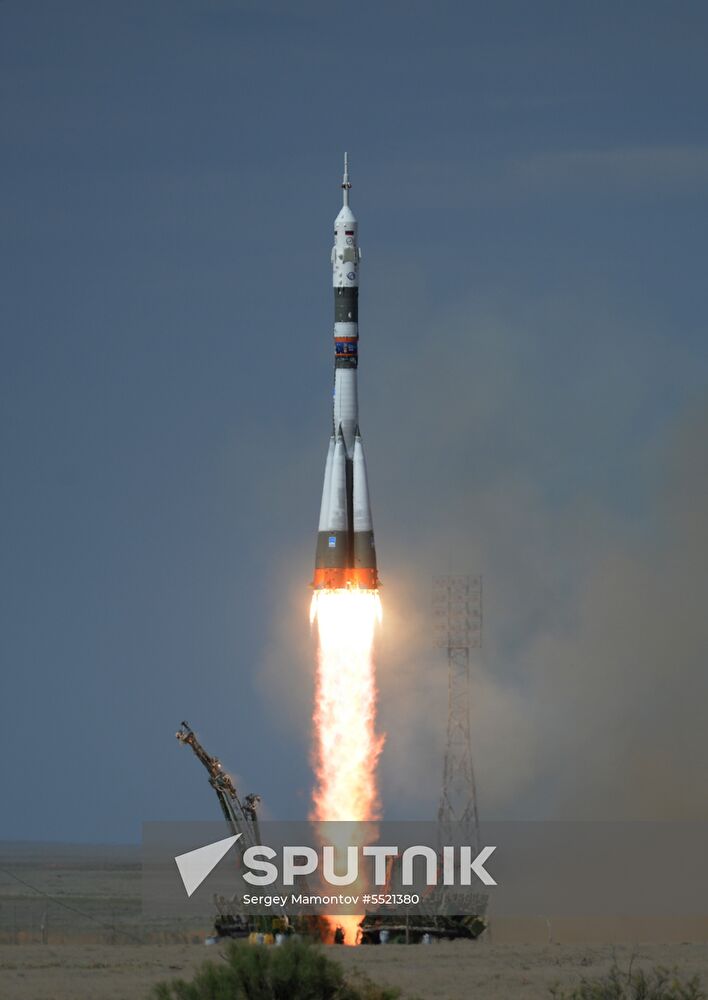 Launch of Soyuz MS-09 manned spacecraft with members of extended ISS Expedition 56/57