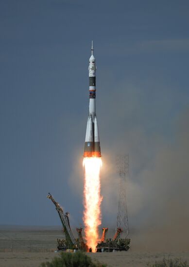 Launch of Soyuz MS-09 manned spacecraft with members of extended ISS Expedition 56/57