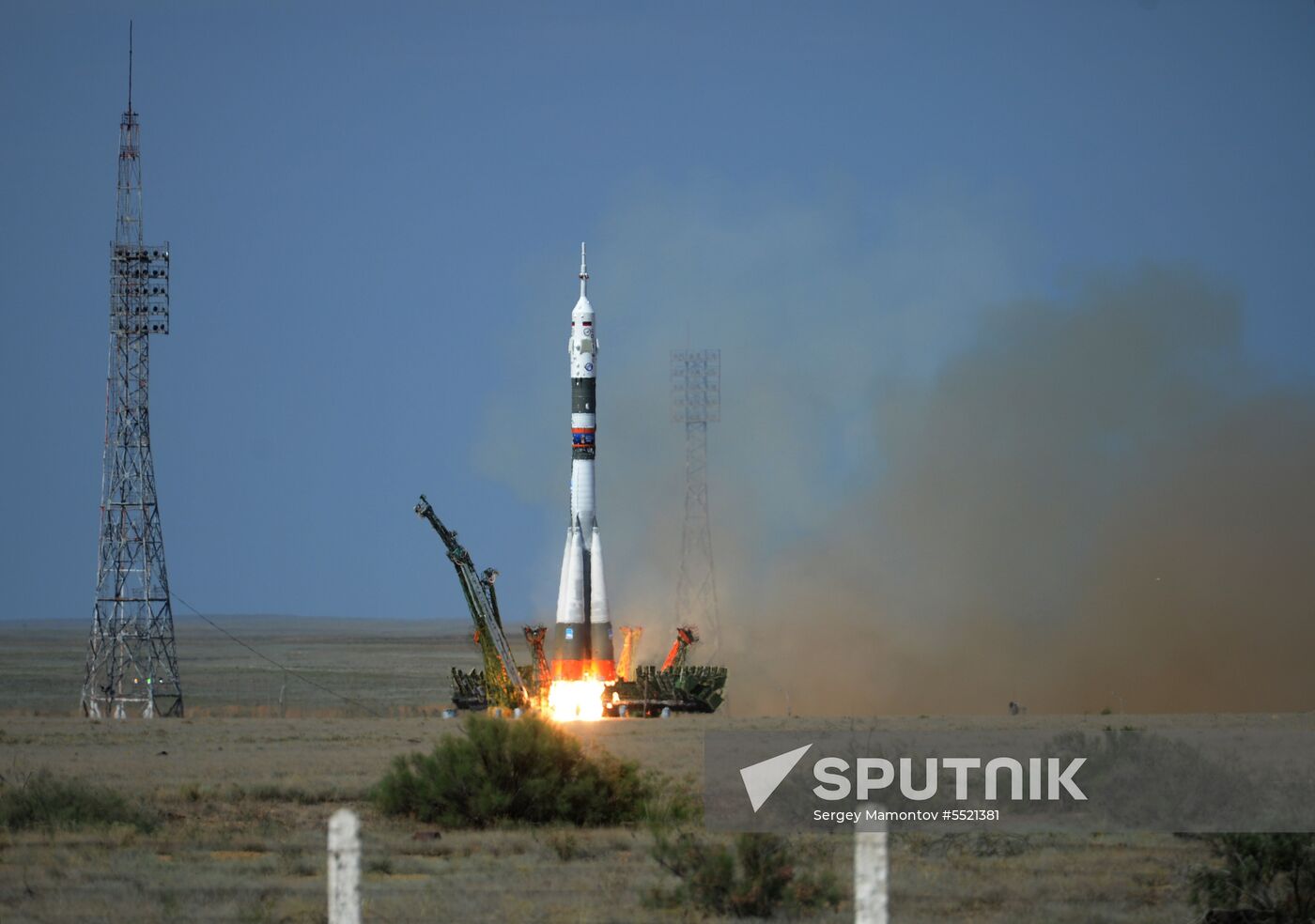 Launch of Soyuz MS-09 manned spacecraft with members of extended ISS Expedition 56/57