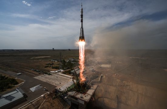 Launch of Soyuz MS-09 manned spacecraft with members of extended ISS Expedition 56/57