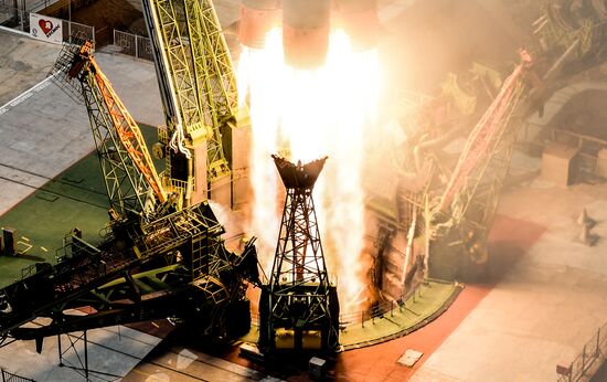 Launch of Soyuz MS-09 manned spacecraft with members of extended ISS Expedition 56/57