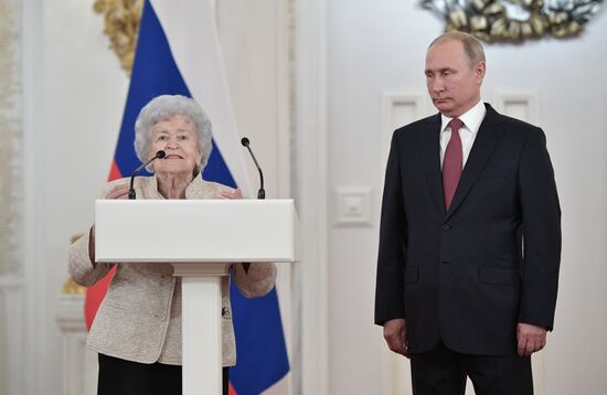 President Vladimir Putin presents national awards in science, literature and arts