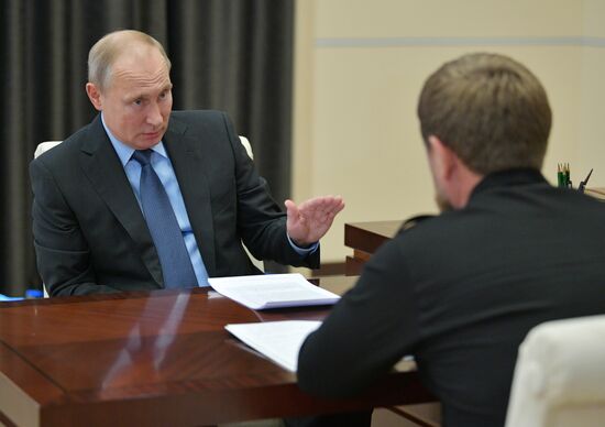 Russian President Vladimir Putin meets with Chechen leader Ramzan Kadyrov