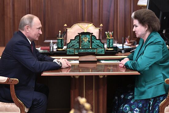 President Vladimir Putin meets with pilot and cosmonaut Valentina Tereshkova