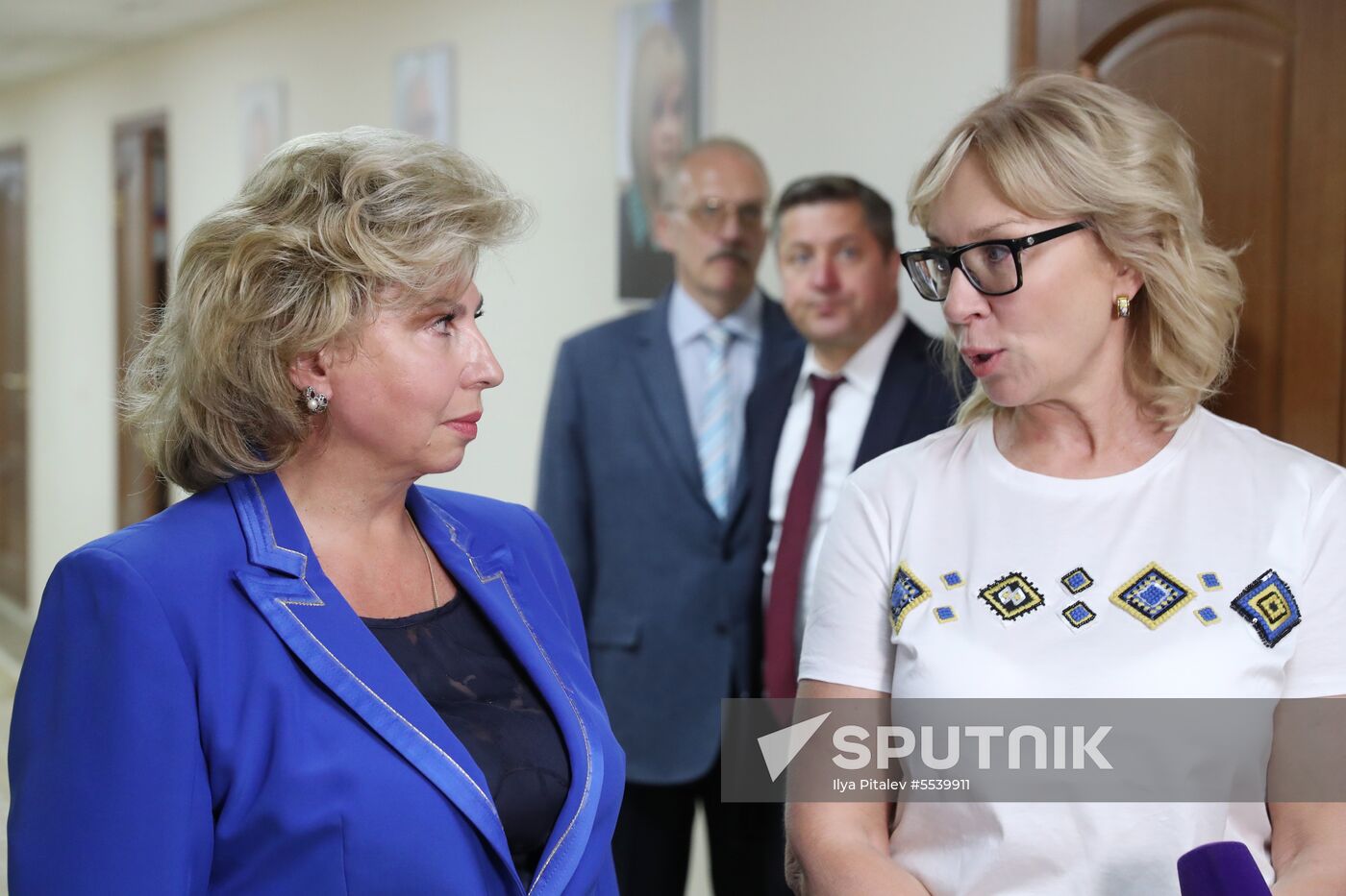 High commissioner for human rights in Russia Tatyana Moskalkova meets with her Ukrainian colleague Lyudmila Denisova