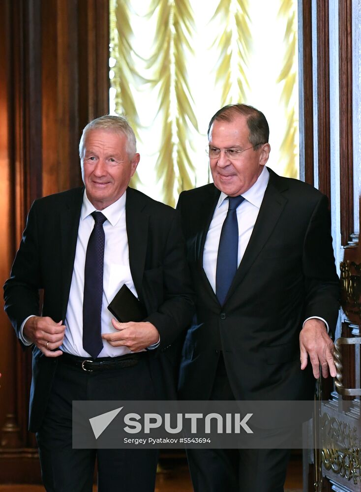 Russian Foreign Minister Sergei Lavrov meets with Secretary General of the Council of Europe Thorbjorn Jagland