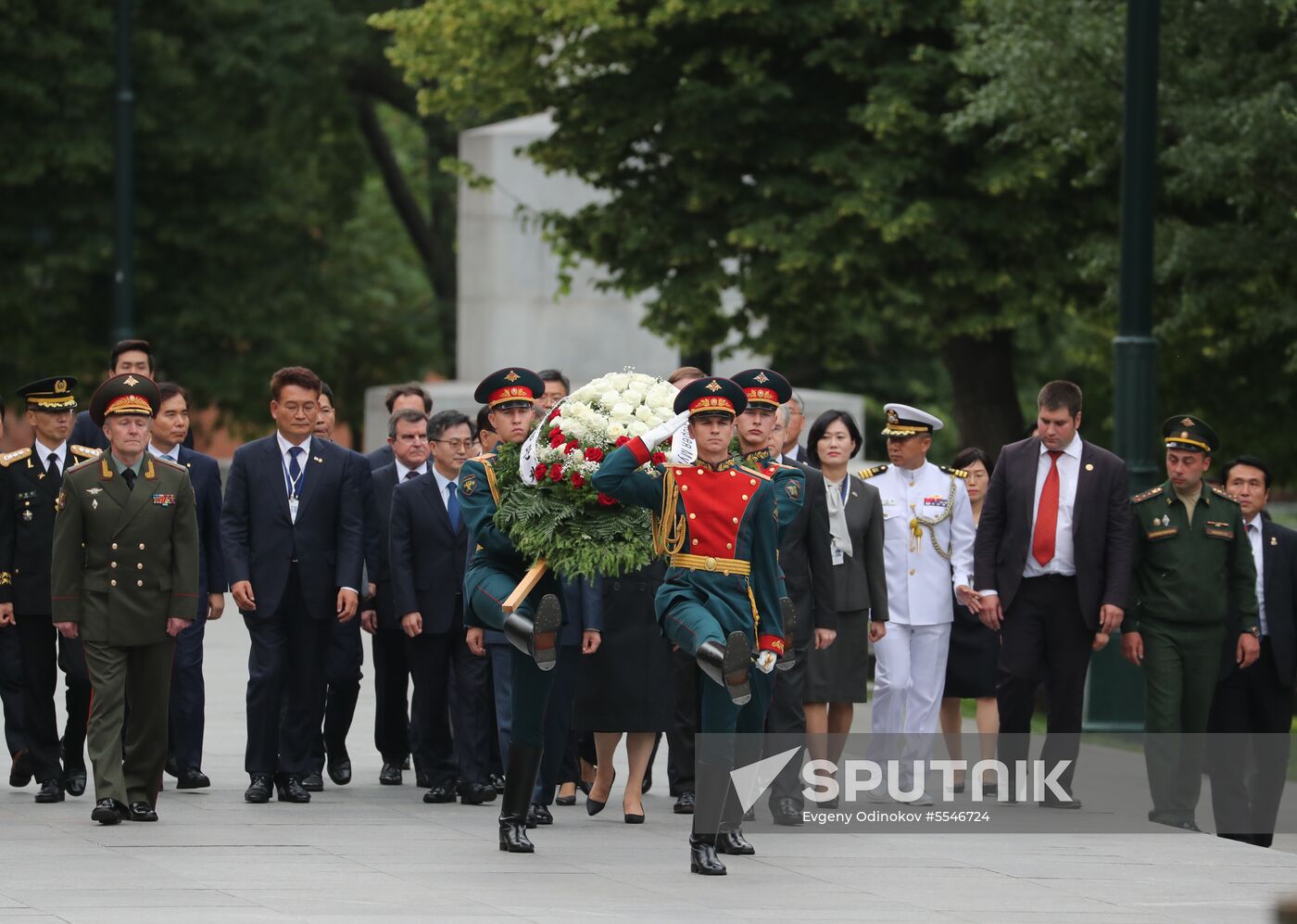 President of South Korea Moon Jae-in lays flowers at Tomb of the Unknown Soldier