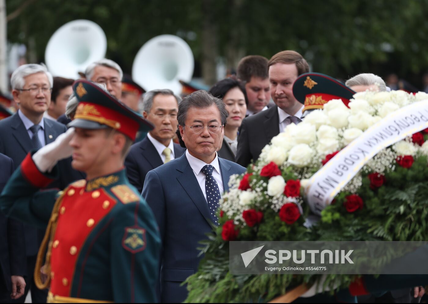 President of South Korea Moon Jae-in lays flowers at Tomb of the Unknown Soldier