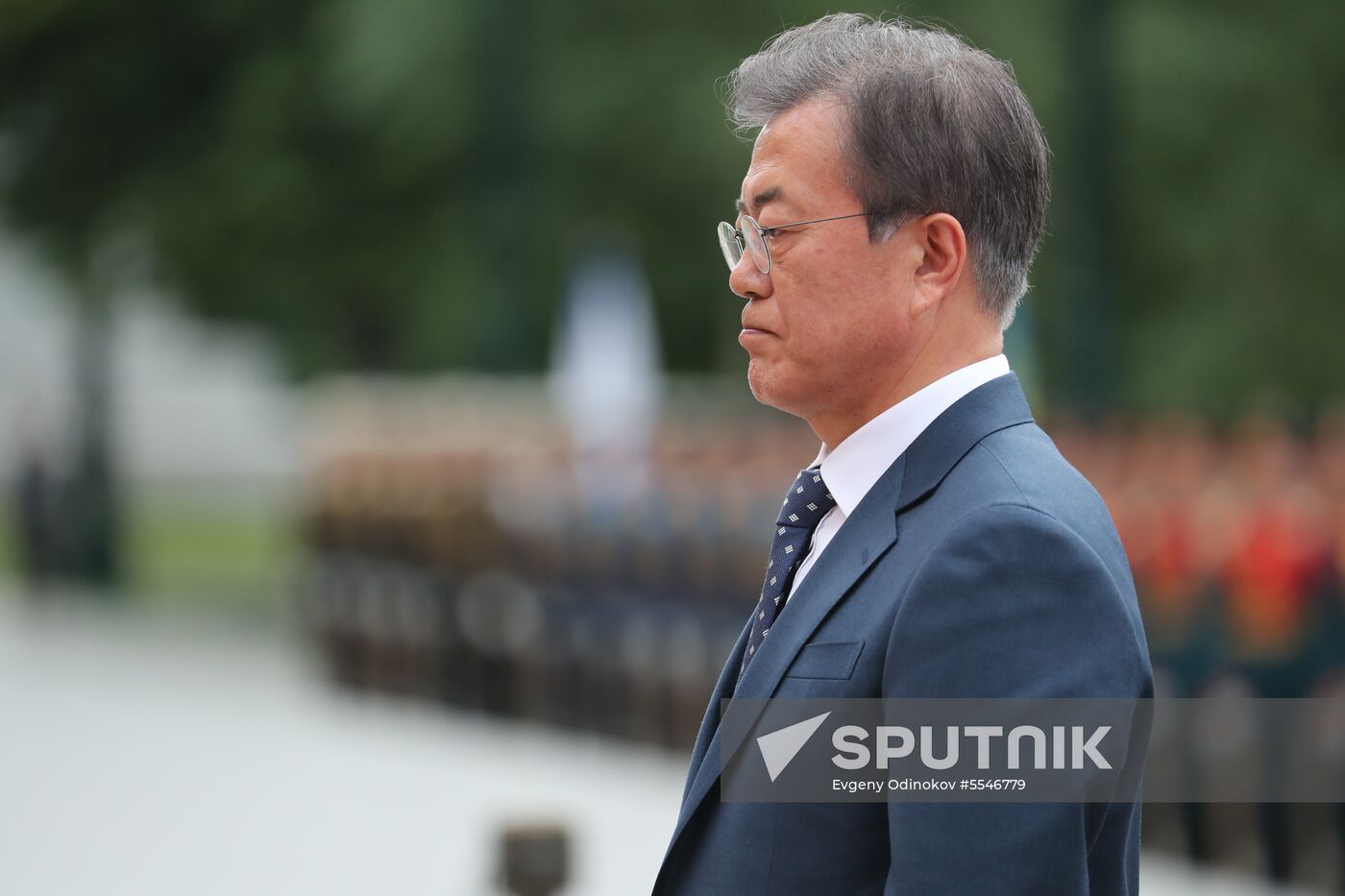 President of South Korea Moon Jae-in lays flowers at Tomb of the Unknown Soldier