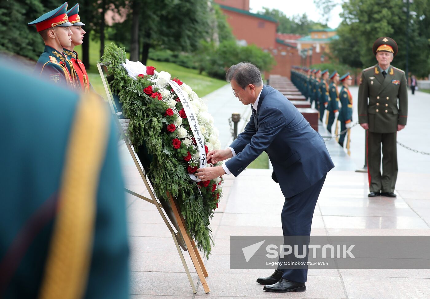 President of South Korea Moon Jae-in lays flowers at Tomb of the Unknown Soldier