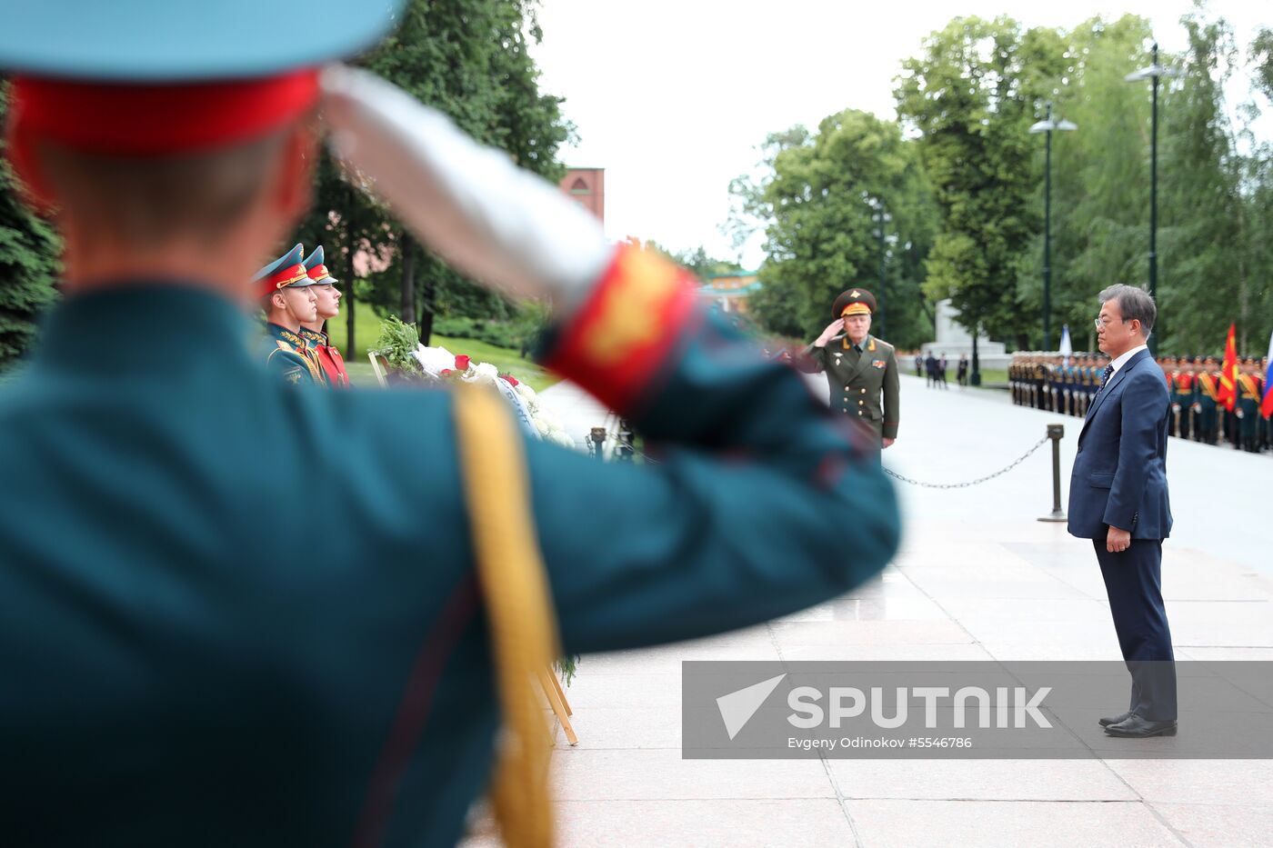President of South Korea Moon Jae-in lays flowers at Tomb of the Unknown Soldier