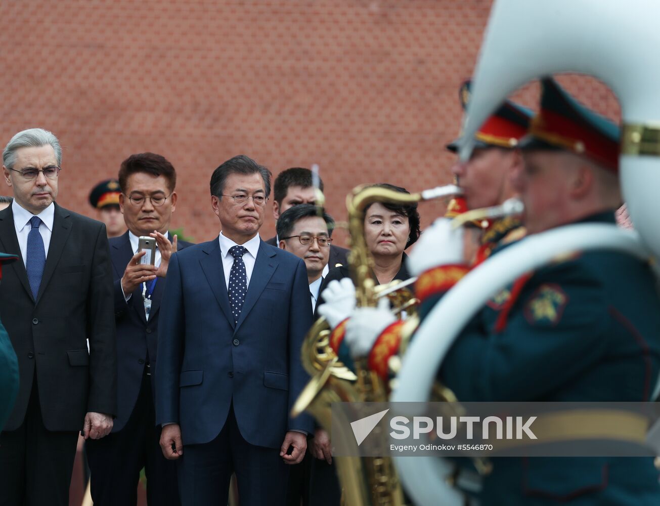 President of South Korea Moon Jae-in lays flowers at Tomb of the Unknown Soldier