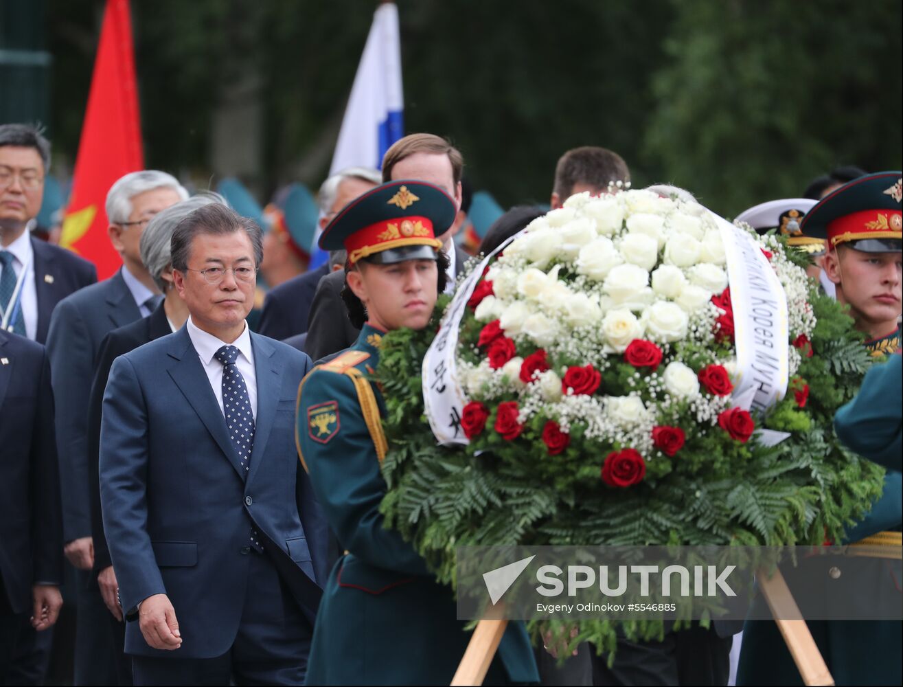 President of South Korea Moon Jae-in lays flowers at Tomb of the Unknown Soldier