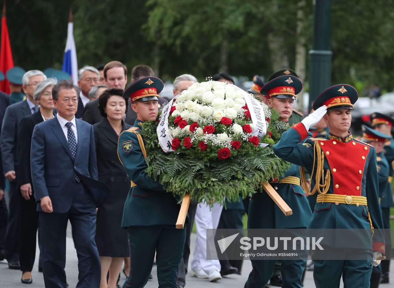 President of South Korea Moon Jae-in lays flowers at Tomb of the Unknown Soldier