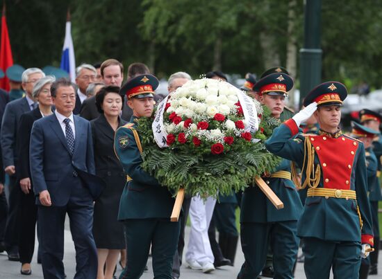 President of South Korea Moon Jae-in lays flowers at Tomb of the Unknown Soldier