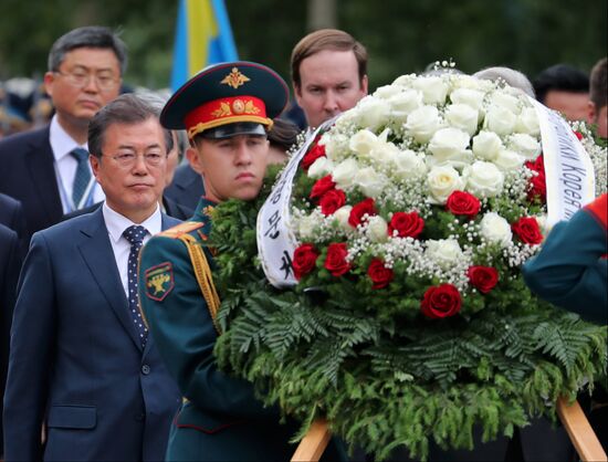 President of South Korea Moon Jae-in lays flowers at Tomb of the Unknown Soldier