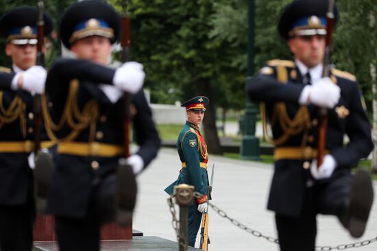 President of South Korea Moon Jae-in lays flowers at Tomb of the Unknown Soldier