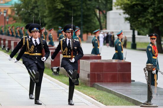 President of South Korea Moon Jae-in lays flowers at Tomb of the Unknown Soldier