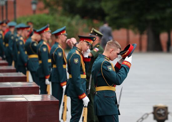 President of South Korea Moon Jae-in lays flowers at Tomb of the Unknown Soldier