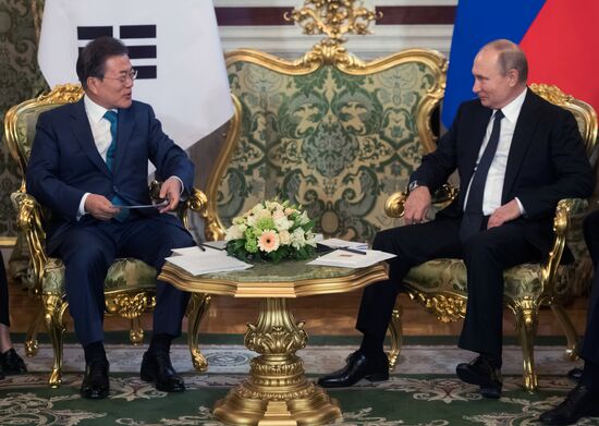 Russian President Vladimir Putin meets with President of Republic of Korea Moon Jae-in