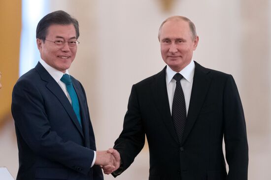 Russian President Vladimir Putin meets with President of Republic of Korea Moon Jae-in