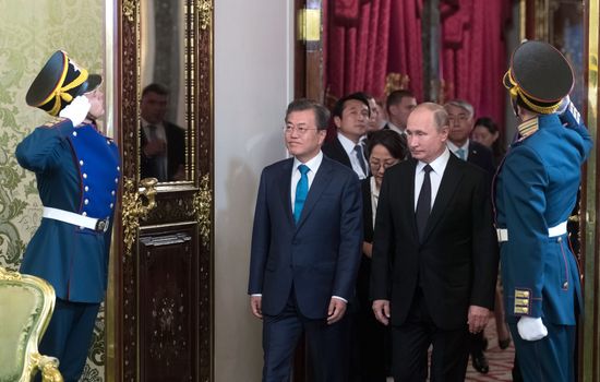 Russian President Vladimir Putin meets with President of Republic of Korea Moon Jae-in