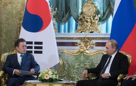 Russian President Vladimir Putin meets with President of Republic of Korea Moon Jae-in