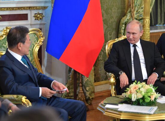 Russian President Vladimir Putin meets with President of Republic of Korea Moon Jae-in