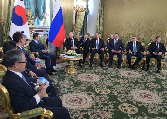 Russian President Vladimir Putin meets with President of Republic of Korea Moon Jae-in
