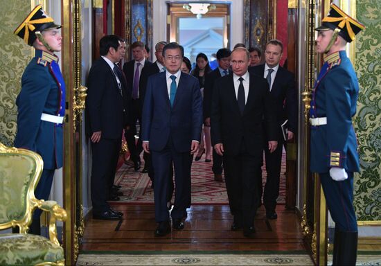 Russian President Vladimir Putin meets with President of Republic of Korea Moon Jae-in