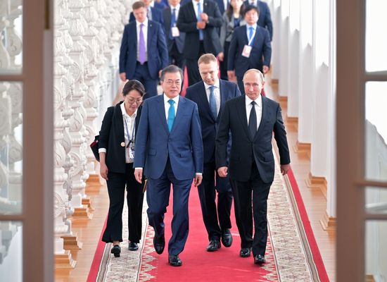 Russian President Vladimir Putin meets with President of Republic of Korea Moon Jae-in