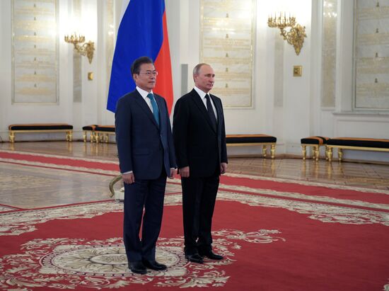 Russian President Vladimir Putin meets with President of Republic of Korea Moon Jae-in