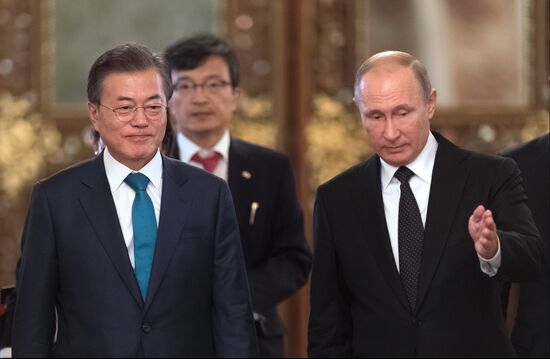 Russian President Vladimir Putin meets with President of Republic of Korea Moon Jae-in