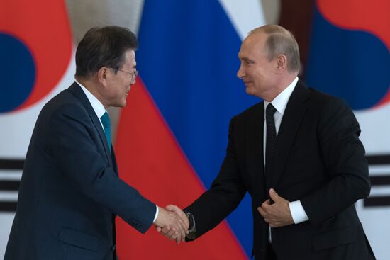 Russian President Vladimir Putin meets with President of Republic of Korea Moon Jae-in