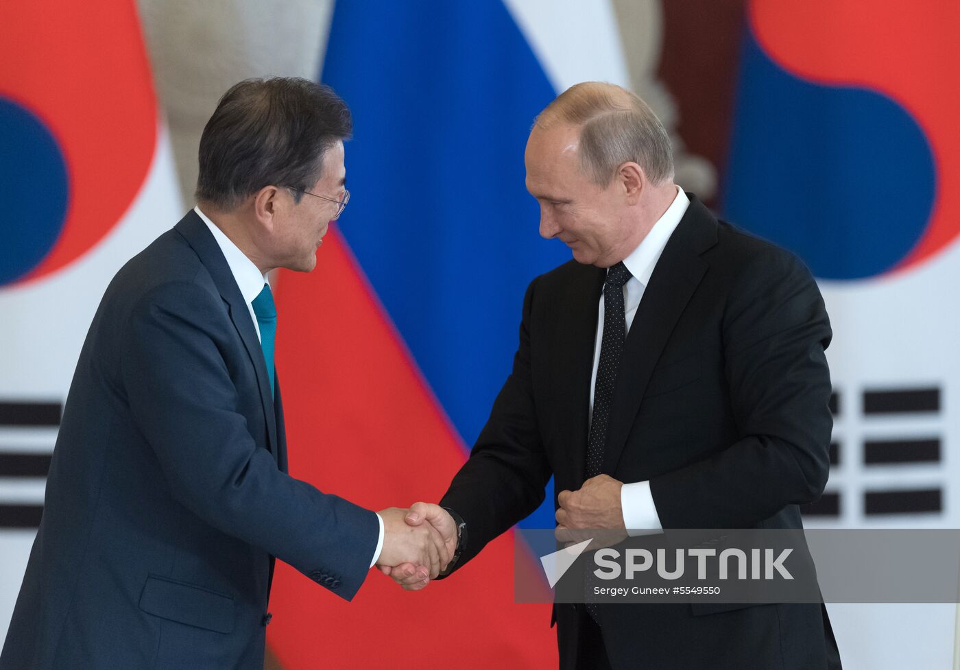 Russian President Vladimir Putin meets with President of Republic of Korea Moon Jae-in
