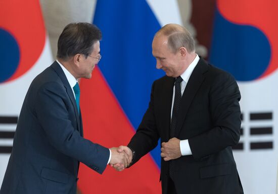 Russian President Vladimir Putin meets with President of Republic of Korea Moon Jae-in