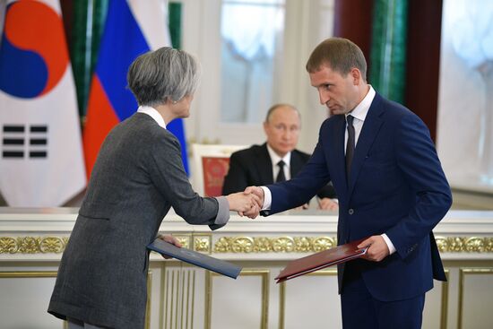 Russian President Vladimir Putin meets with President of Republic of Korea Moon Jae-in