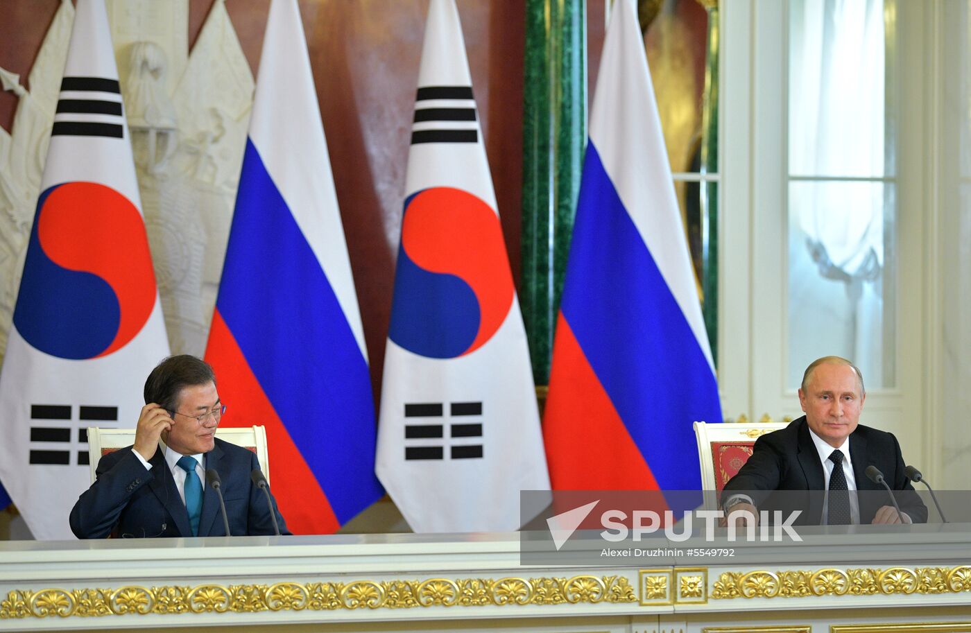 Russian President Vladimir Putin meets with President of Republic of Korea Moon Jae-in