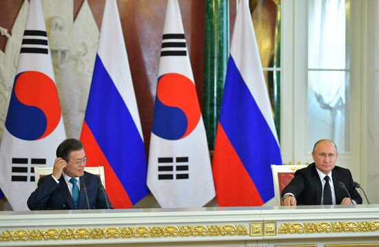 Russian President Vladimir Putin meets with President of Republic of Korea Moon Jae-in