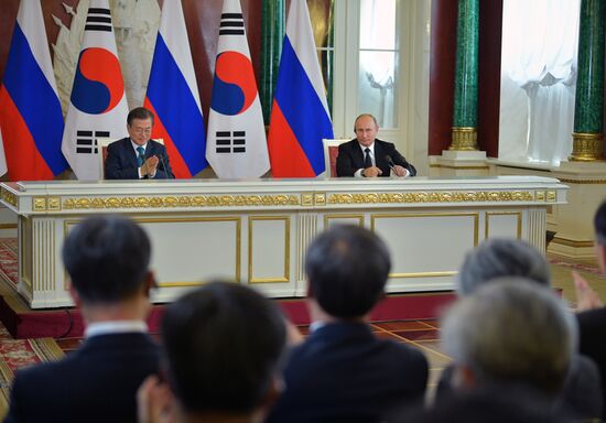 Russian President Vladimir Putin meets with President of Republic of Korea Moon Jae-in